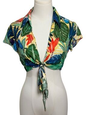 Ryan Harris Y2K Tropical Tie Front Crop Top Hawaiian Print Size 4